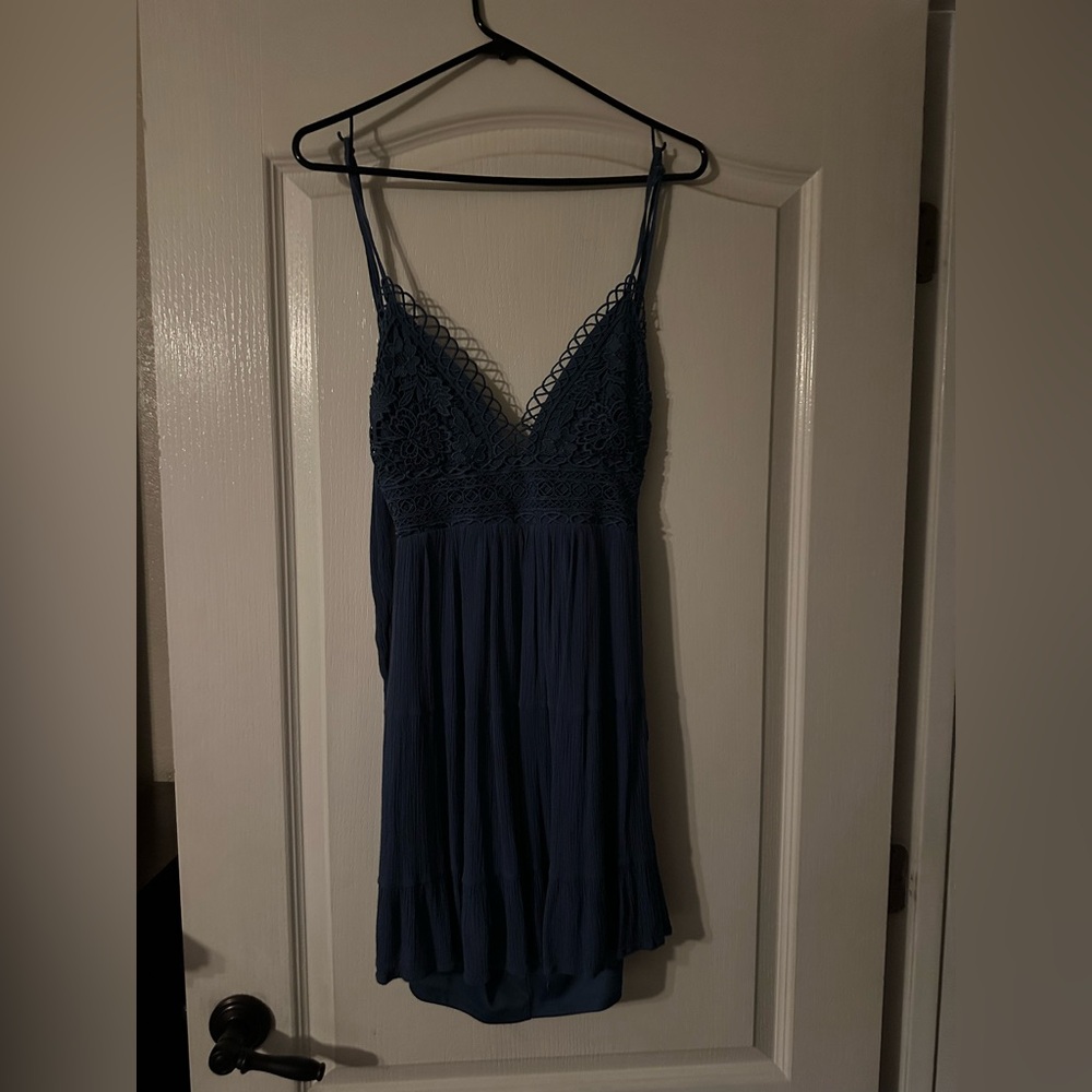 Blue Lace Trim Dress